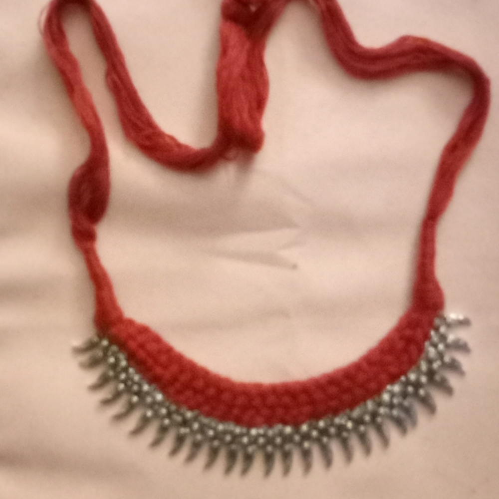 Red necklace stainless steel feathers